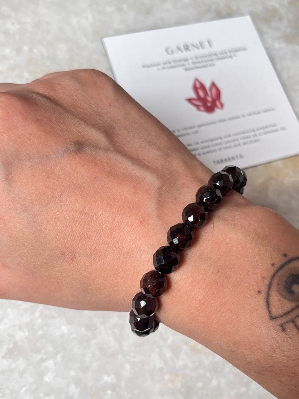 Garnet 8MM Diamond Cut Natural Crystal Bracelet close-up  