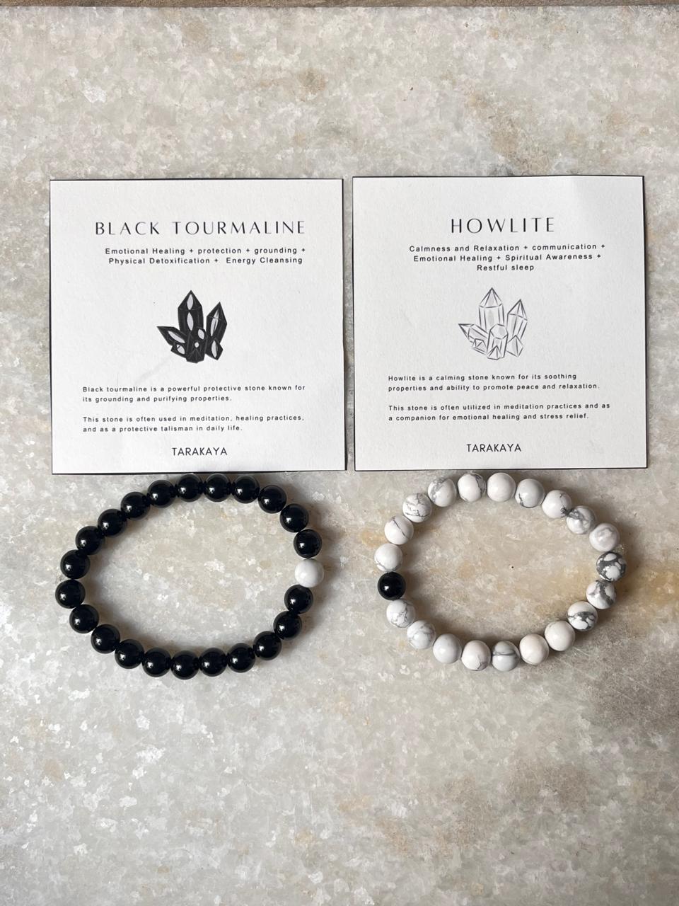 Couple Howlite / Black Tourmaline 8mm Natural Crystal Bracelet