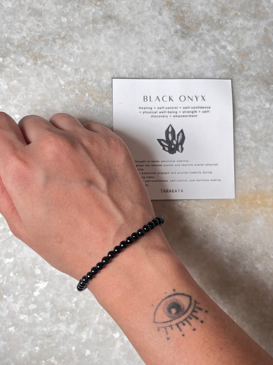 Black Onyx Plain Round 4MM Crystal Bracelet