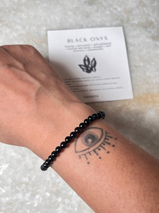 Black Onyx Plain Round 4MM Crystal Bracelet