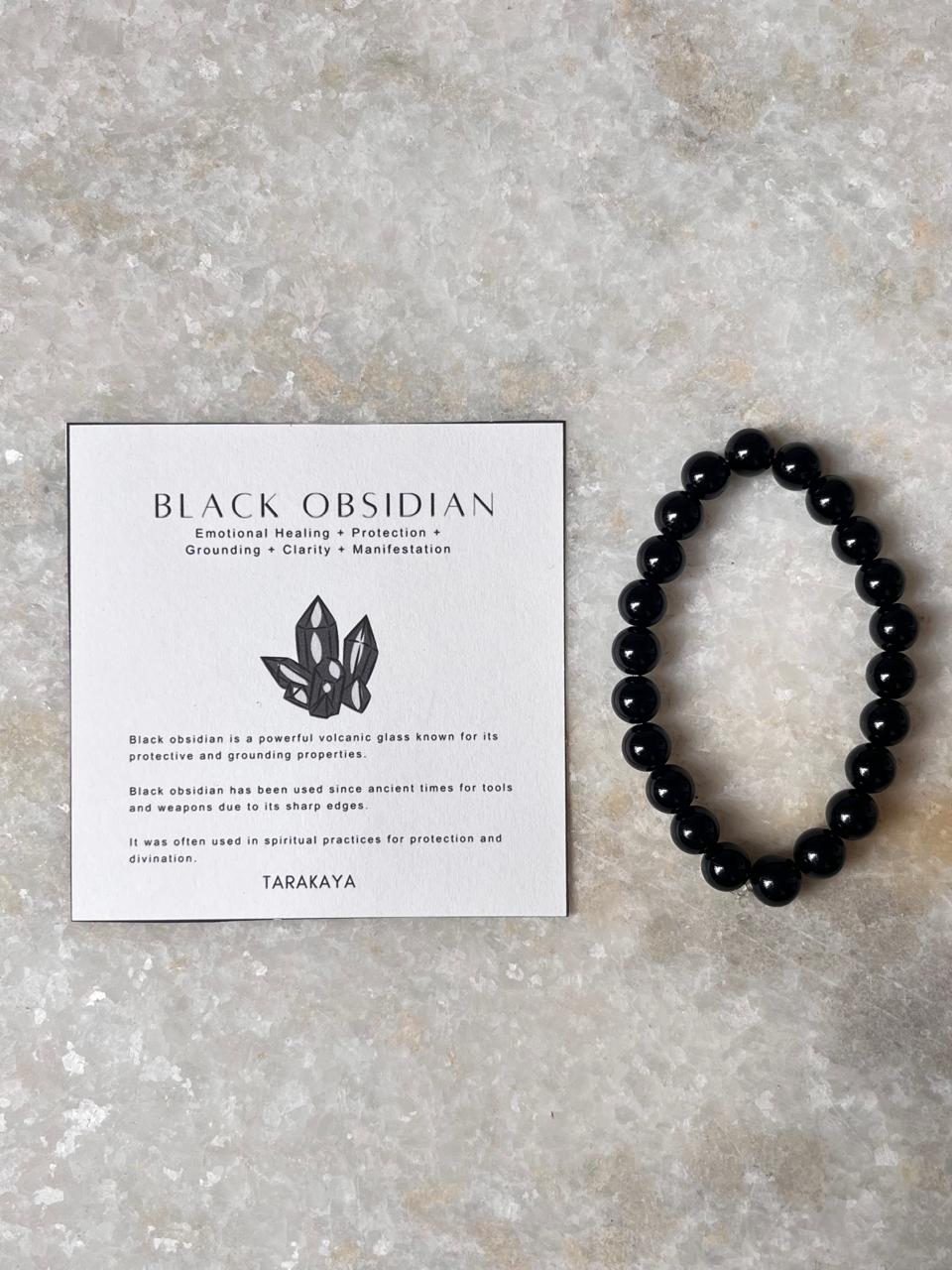 Black Obsidian - Natural Crystal Bracelet 8MM - Tarakaya Silver