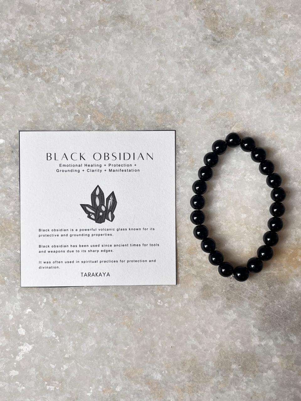 Black Obsidian - Natural Crystal Bracelet 8MM - Tarakaya Silver