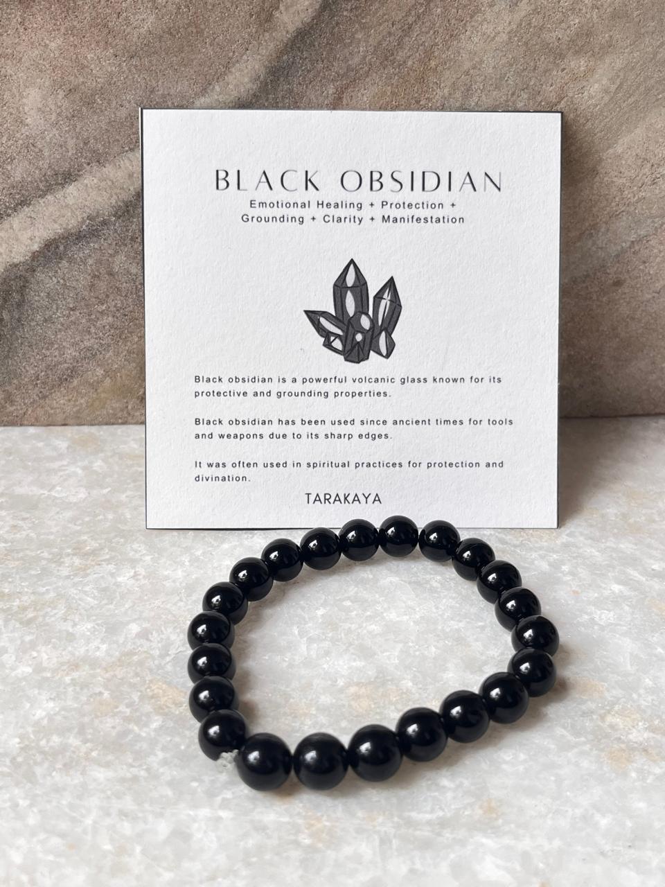 Black Obsidian - Natural Crystal Bracelet 8MM - Tarakaya Silver