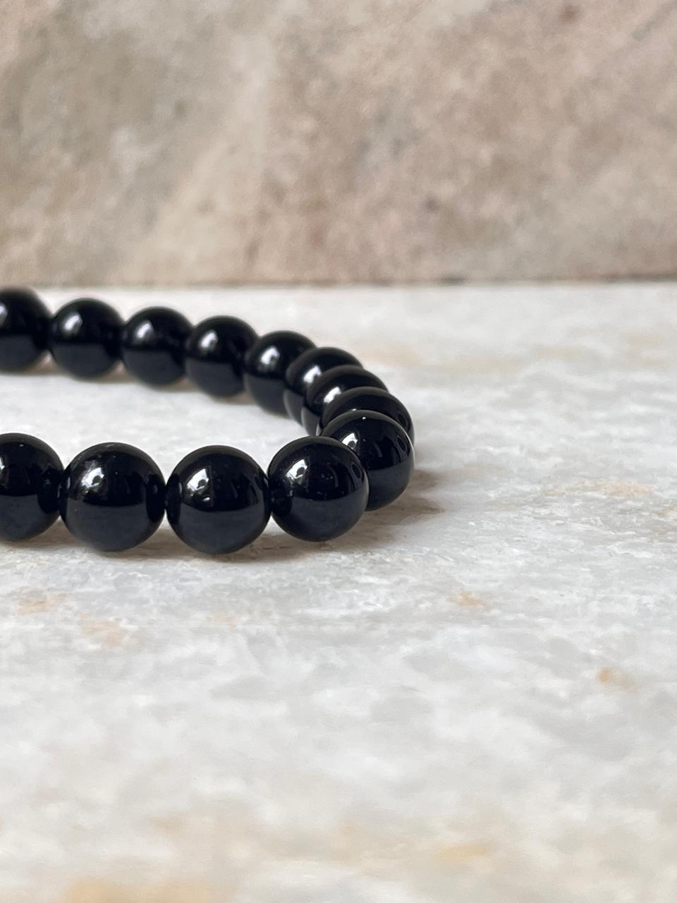 Black Obsidian - Natural Crystal Bracelet 8MM - Tarakaya Silver