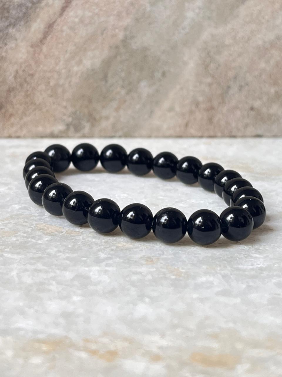 Black Obsidian - Natural Crystal Bracelet 8MM - Tarakaya Silver