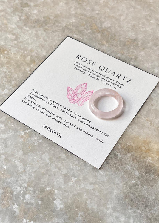 Healing Natural Crystal Rose Quartz minimalist band ring