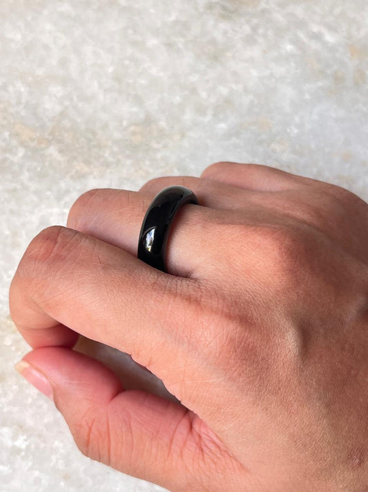 Black Agate Crystal Band Ring