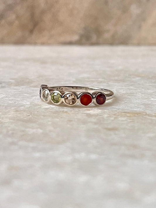 Seven Chakra Round Eternity Band 925 Sterling Silver Ring - Tarakaya Silver