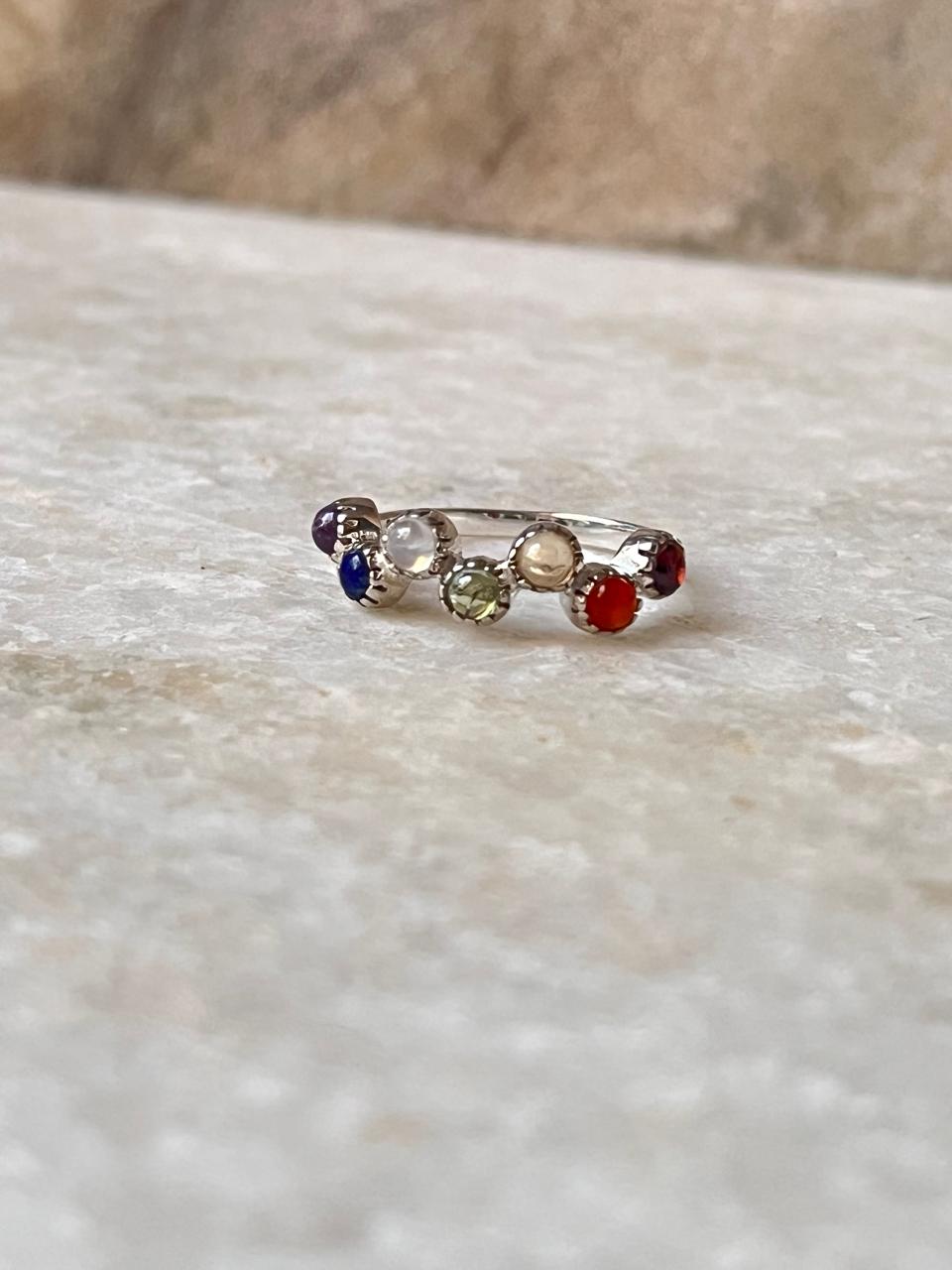 Seven Chakra Silver 925 Sterling Band Ring
