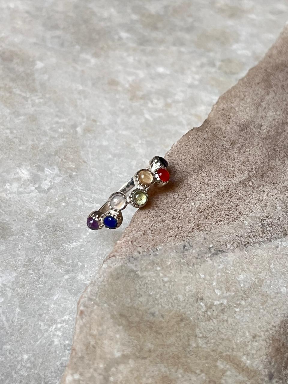 Seven Chakra Silver 925 Sterling Band Ring