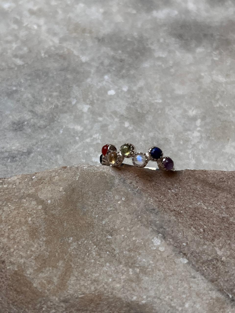 Seven Chakra Silver 925 Sterling Band Ring
