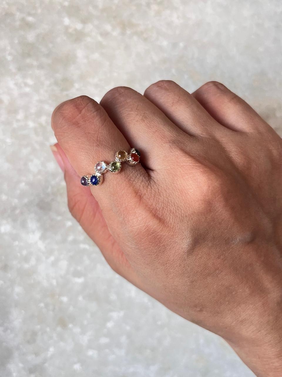 Seven Chakra Silver 925 Sterling Band Ring