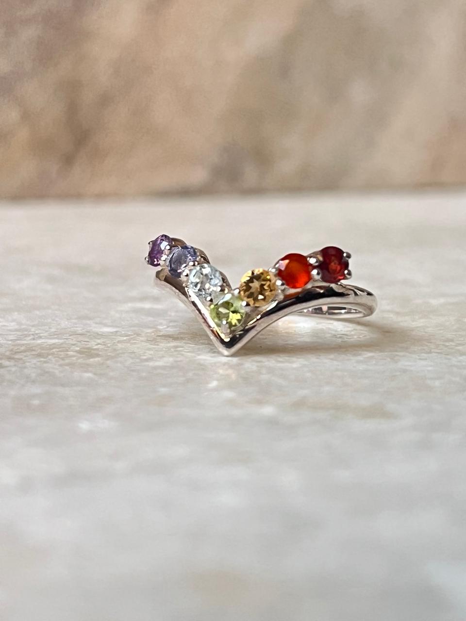 Seven Chakra V 925 Sterling Silver Ring