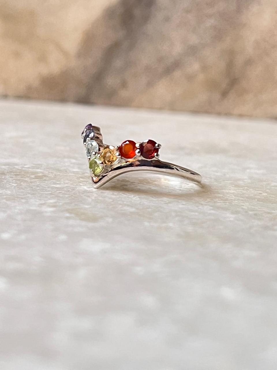 Seven Chakra V 925 Sterling Silver Ring