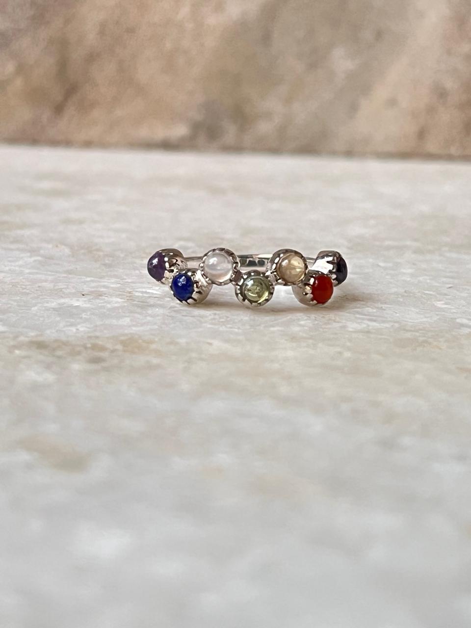 Seven Chakra Silver 925 Sterling Band Ring