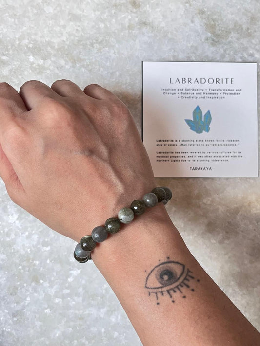 Polished Labradorite Beaded Natural Crystal Bracelet 8MM for Aura Cleansing  