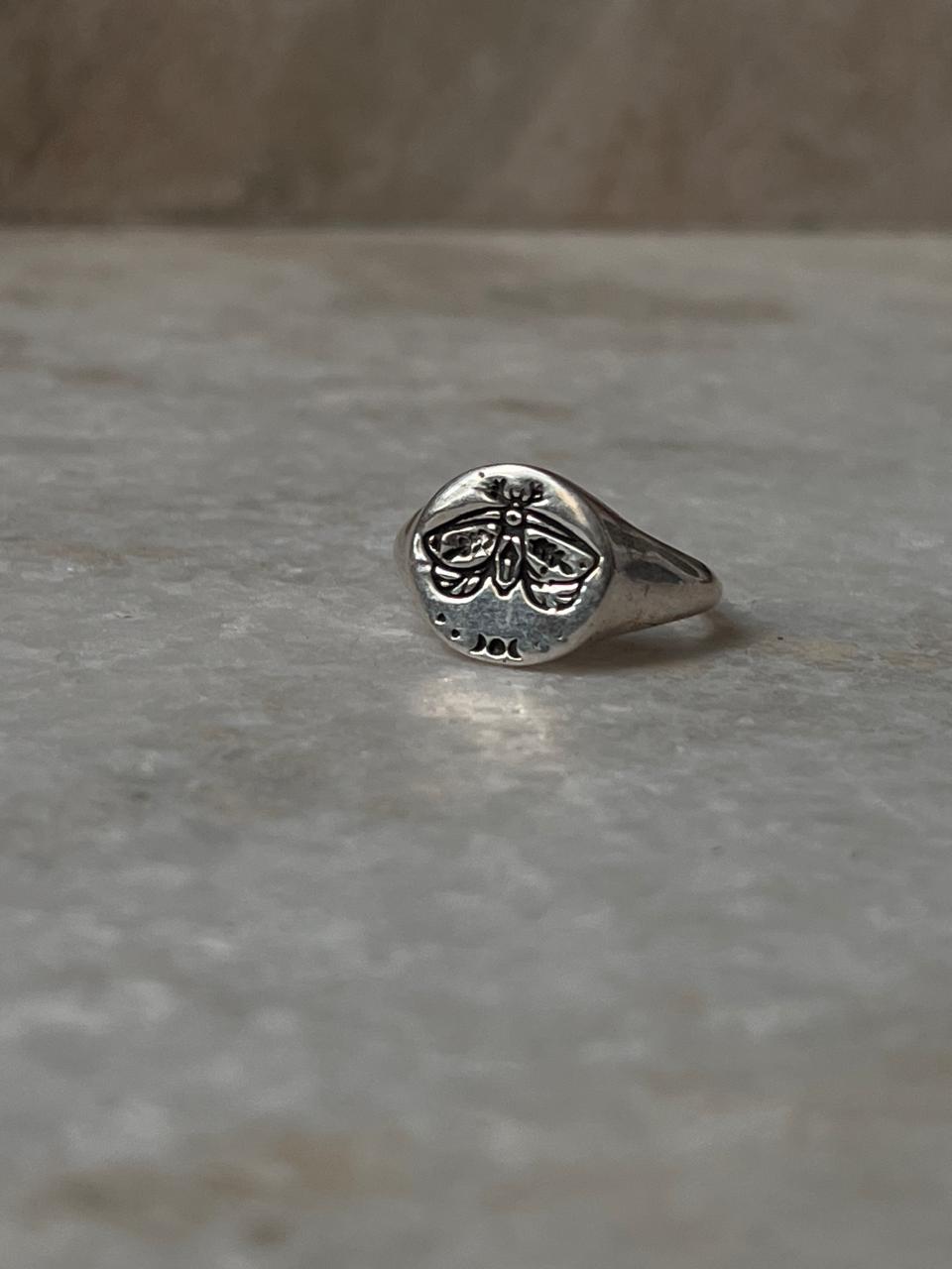 Moth Cosmic Engraved Signet 925 Sterling Silver Ring