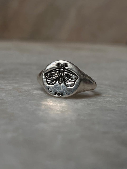 Moth Cosmic Engraved Signet 925 Sterling Silver Ring
