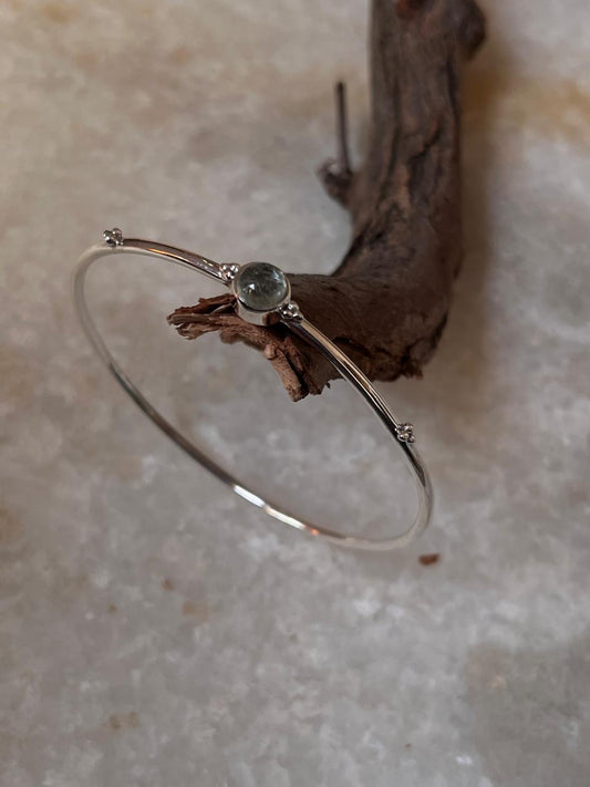 Aquamarine Boho Rawa 925 Sterling Silver Bangle