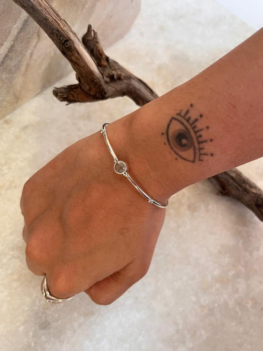 Aquamarine Boho Rawa 925 Sterling Silver Bangle