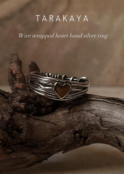 925 sterling silver wire wrap heart handcrafted band ring  
