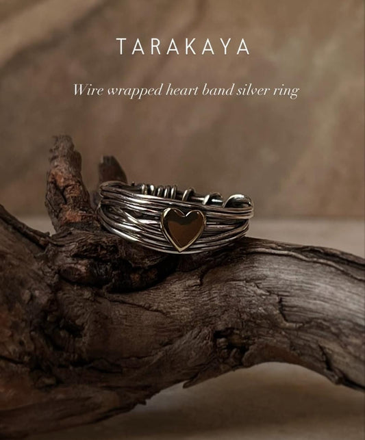 Wire Wrap Heart Handcrafted Band 925 Sterling Silver Ring
