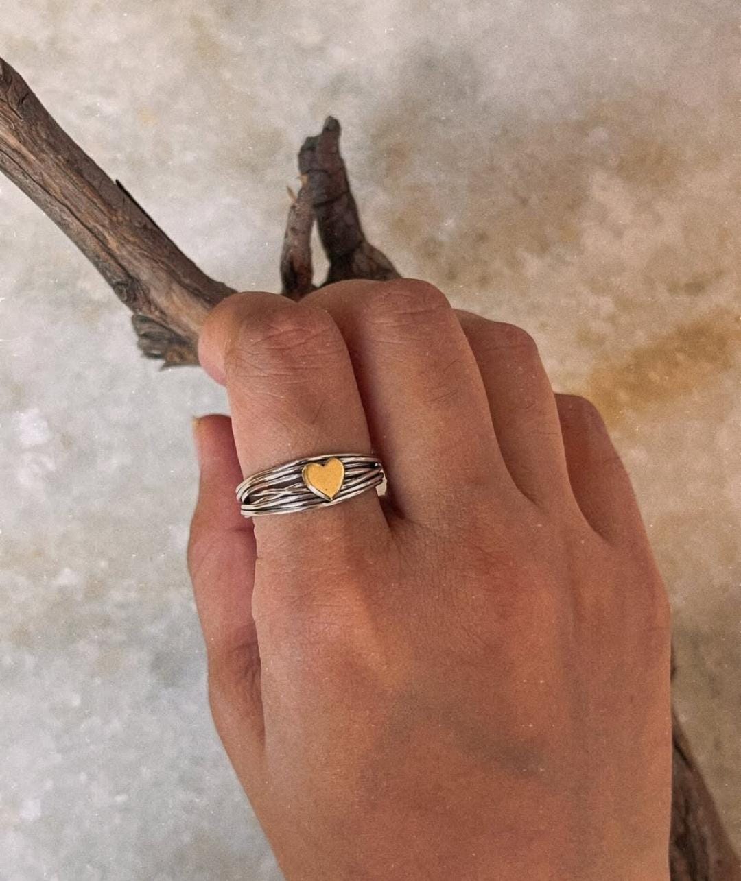 Wire Wrap Heart Handcrafted Band 925 Sterling Silver Ring