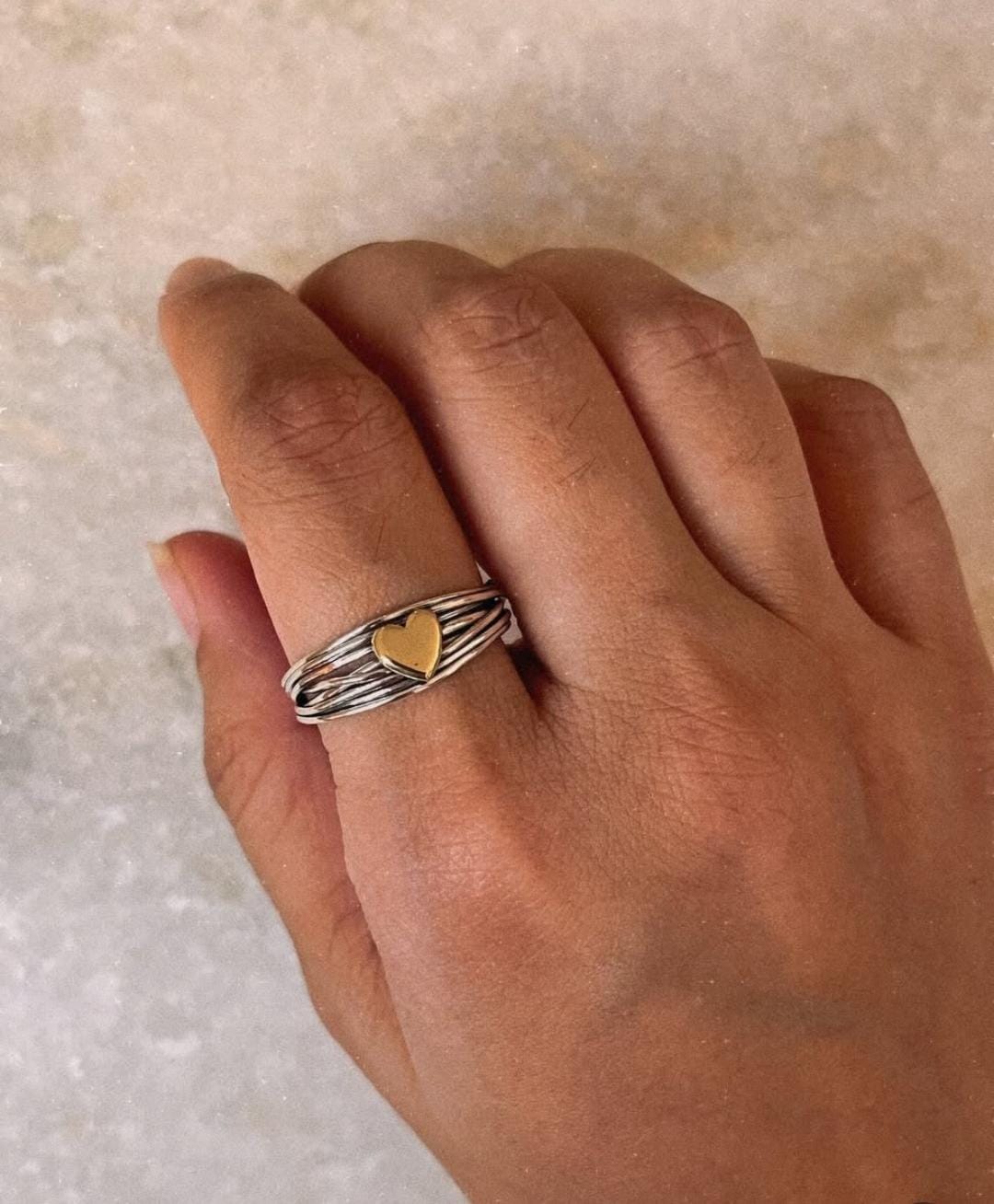 Wire Wrap Heart Handcrafted Band 925 Sterling Silver Ring