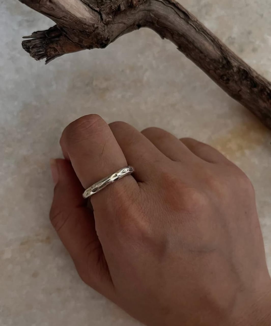 Hammered Thick Molten Chunky Band 925 Sterling Silver Ring