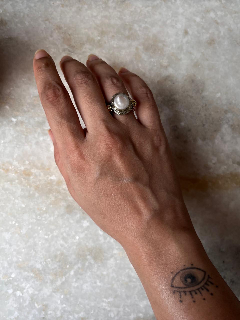 Baroque Pearl Round Rustic Fusion Handcrafted 925 Sterling Silver Ring