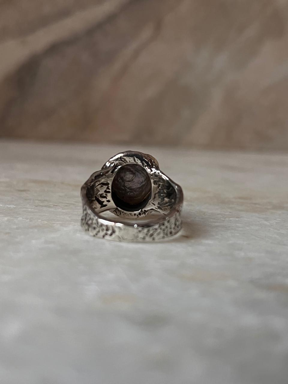 Baroque Pearl Heart Rustic Fusion Handcrafted 925 Sterling Silver Ring