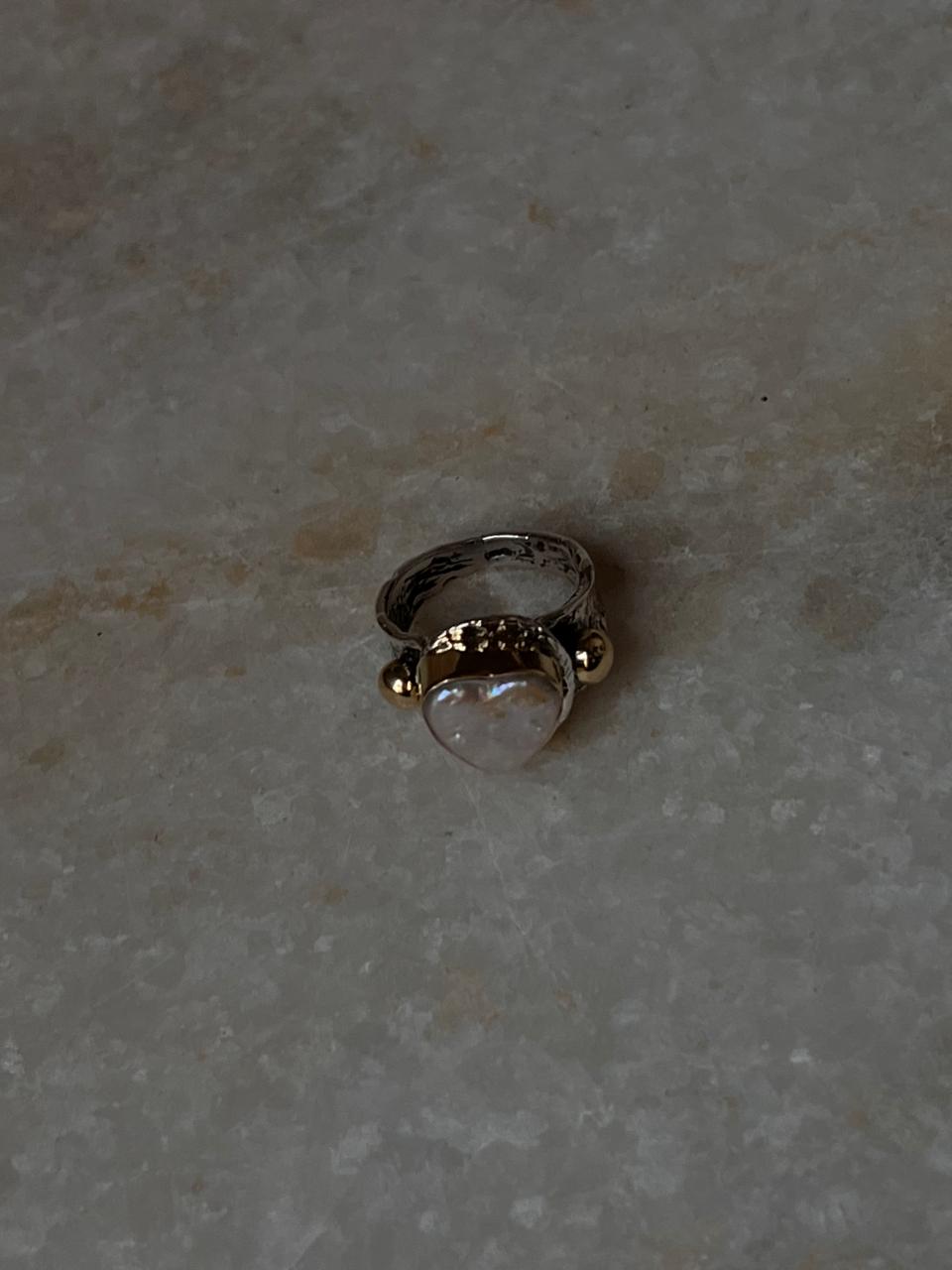 Baroque Pearl Heart Rustic Fusion Handcrafted 925 Sterling Silver Ring