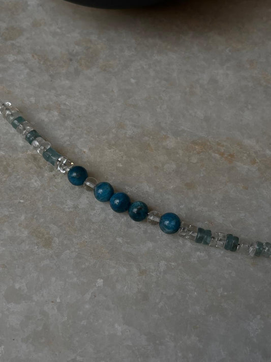 Apatite & Clear Quartz 925 Sterling Silver Bracelet