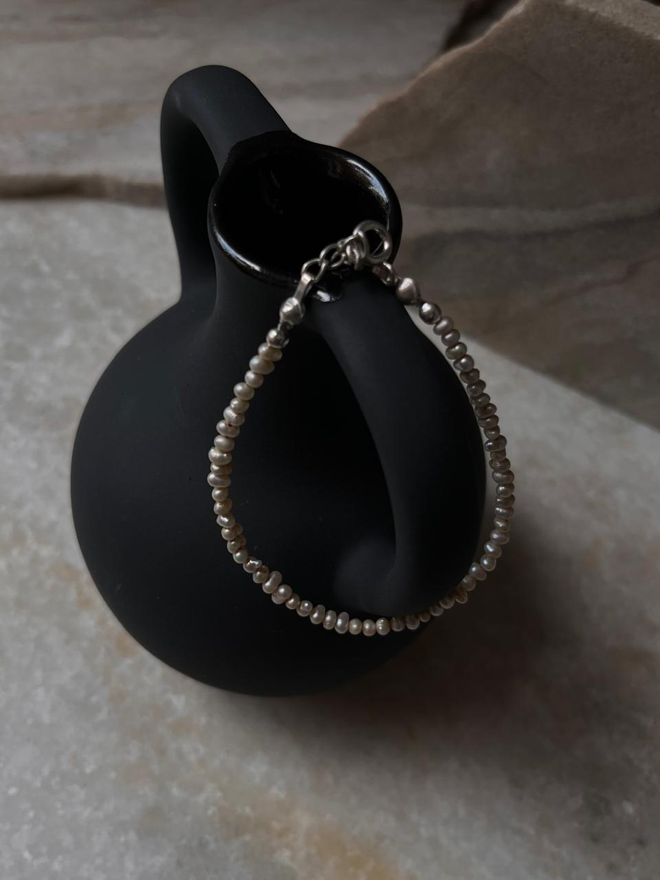 Traditional silver anklet with freshwater pearls  