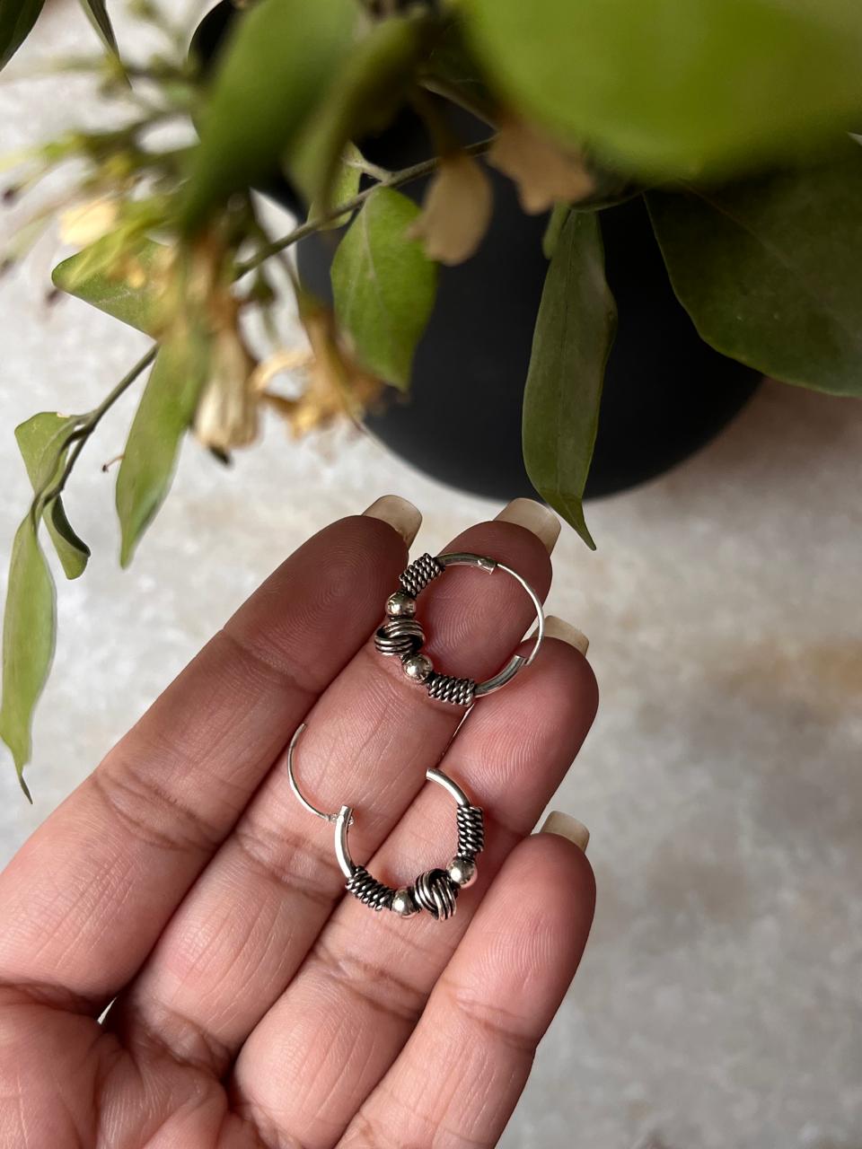 Antique 925 Sterling Silver Hoops - design 8