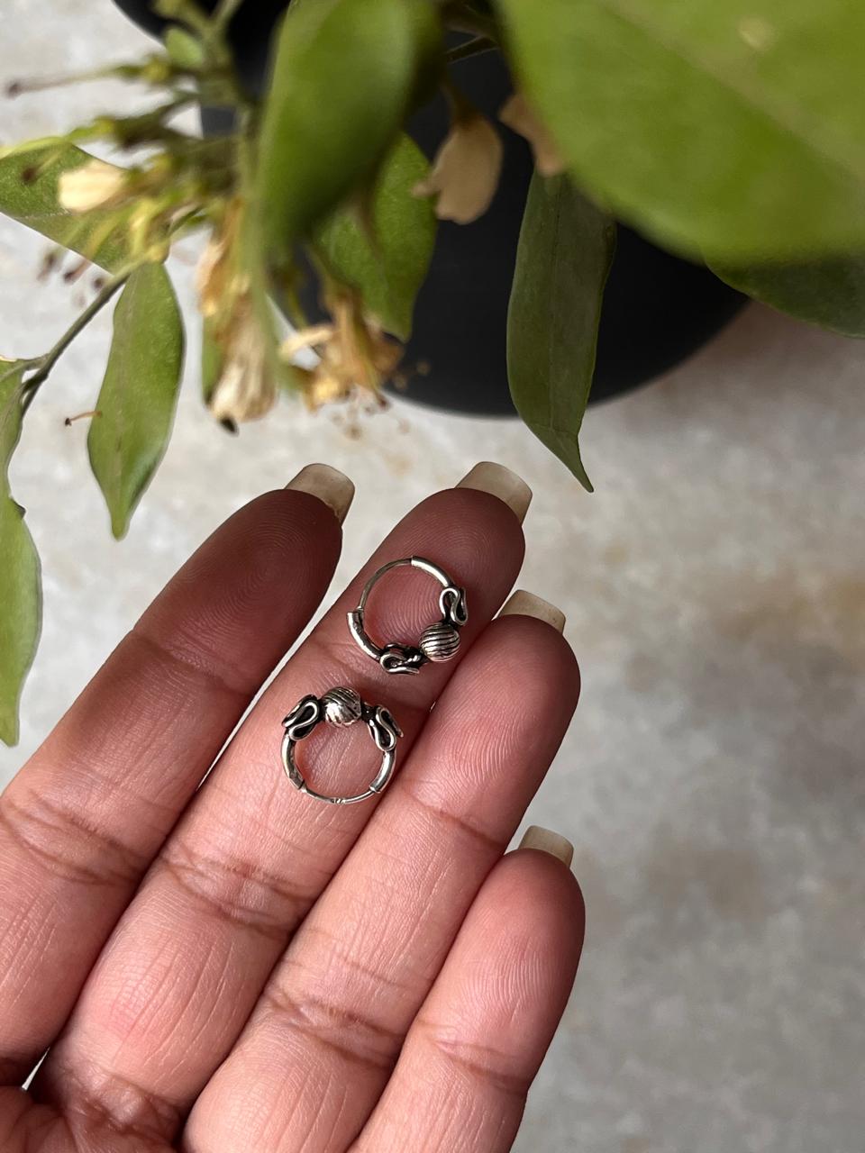 Antique 925 Sterling Silver Hoops - design 6