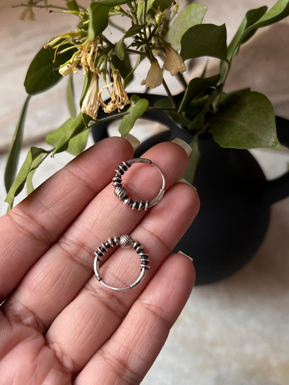 Antique 925 Sterling Silver Hoops - design 5