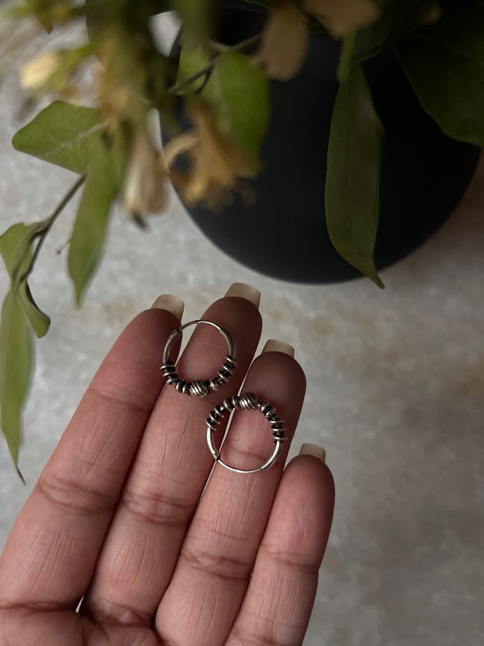 Antique 925 Sterling Silver Hoops - design 5