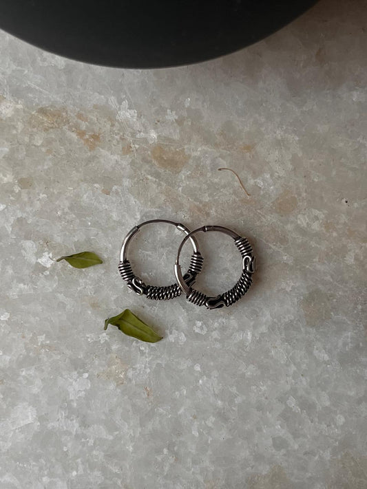 Antique 925 Sterling Silver Hoops - design 7
