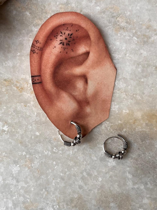 Antique 925 Sterling Silver Hoops - design 8