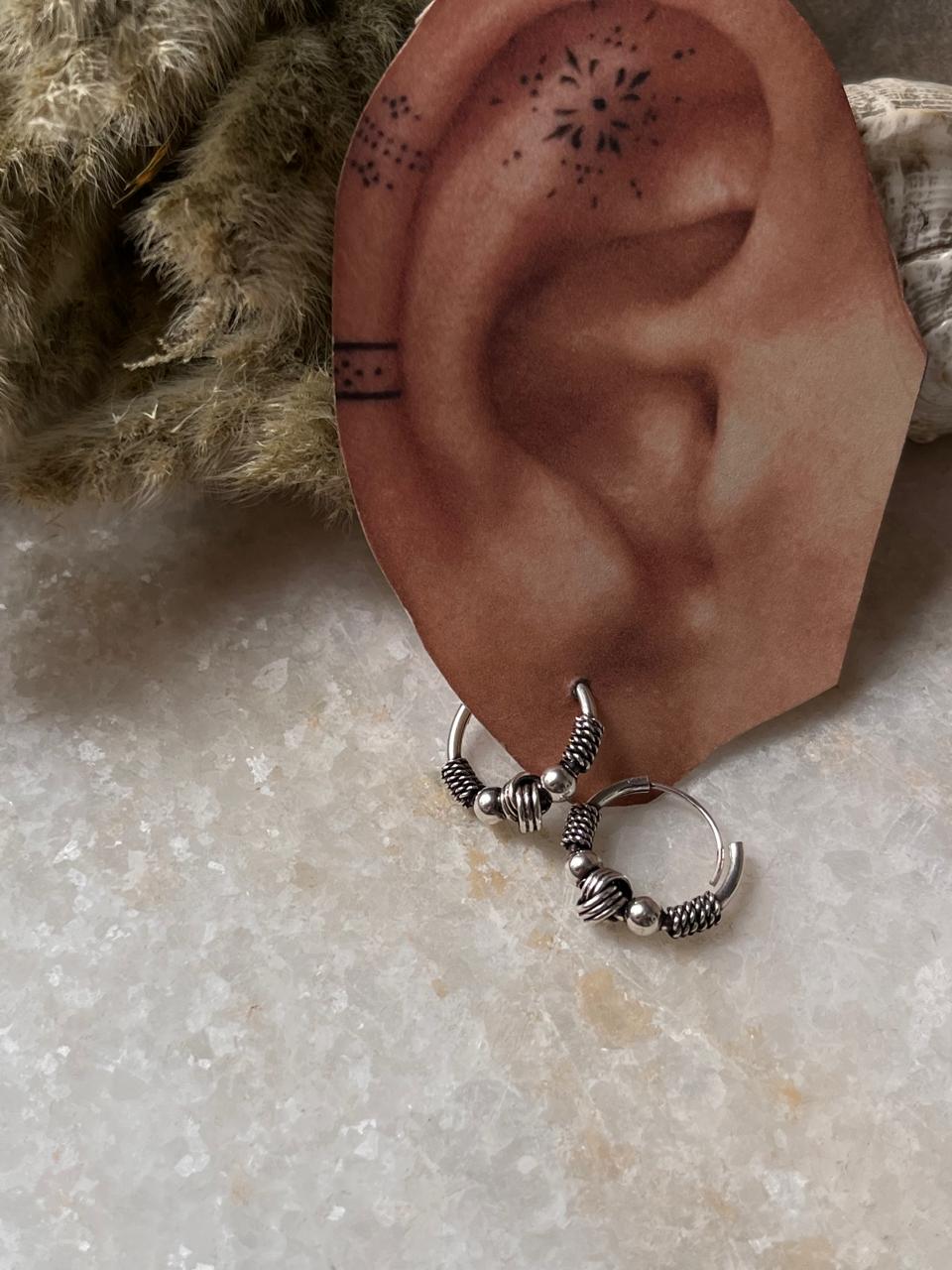 Antique 925 Sterling Silver Hoops - design 8