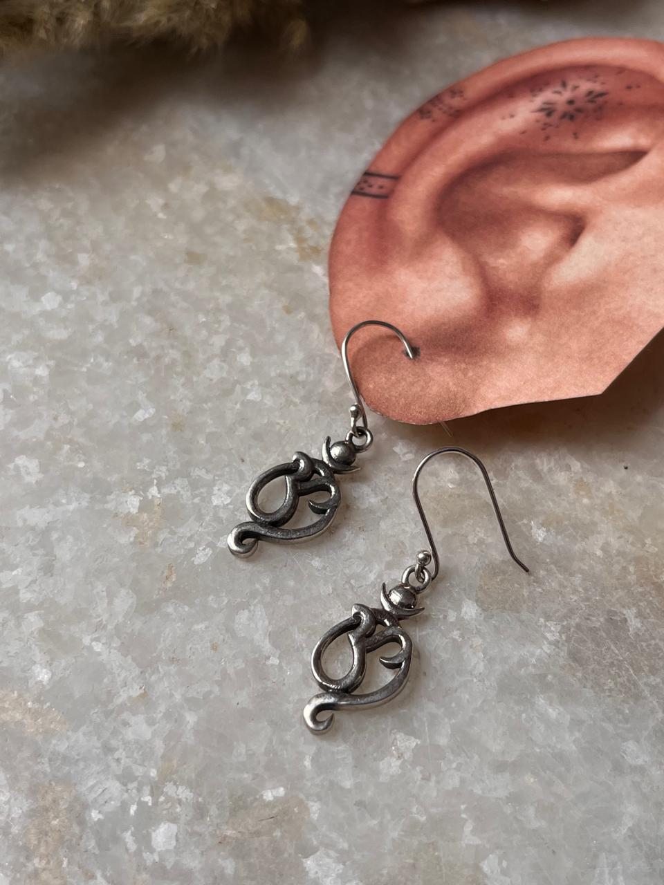 Boho style Om symbol sterling silver earrings handmade  