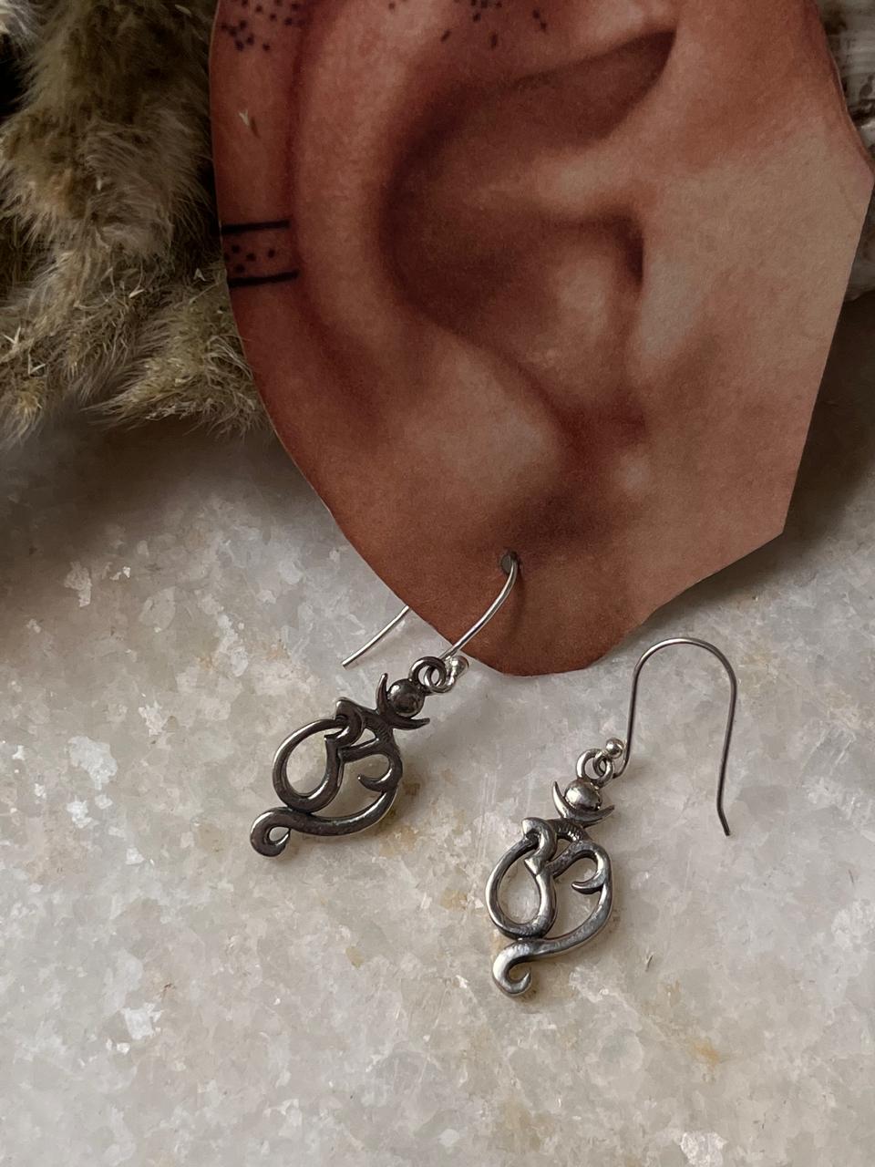 Handcrafted sterling silver Om earrings yoga meditation  