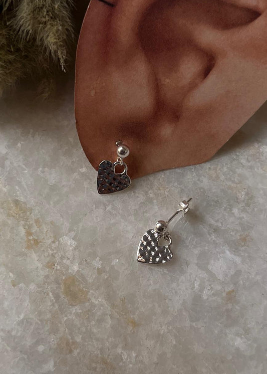925 Sterling Silver hammered heart earrings for women