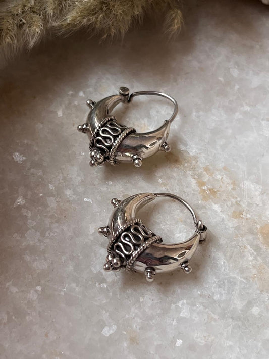 Antique Tribal Big Dolki Hoops 925 Sterling Silver Earrings
