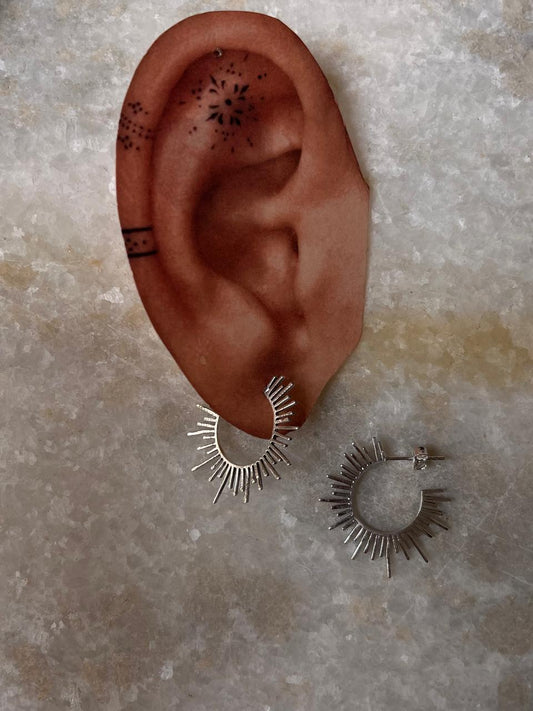 Half hoop earrings sunrise design bohemian silver jewelry