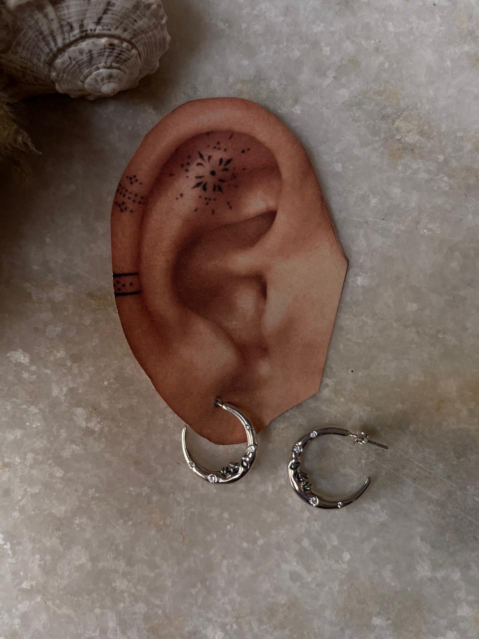 Celestial Charm -Crescent Moon Face Cz studded 925 Sterling Silver Half Hoops