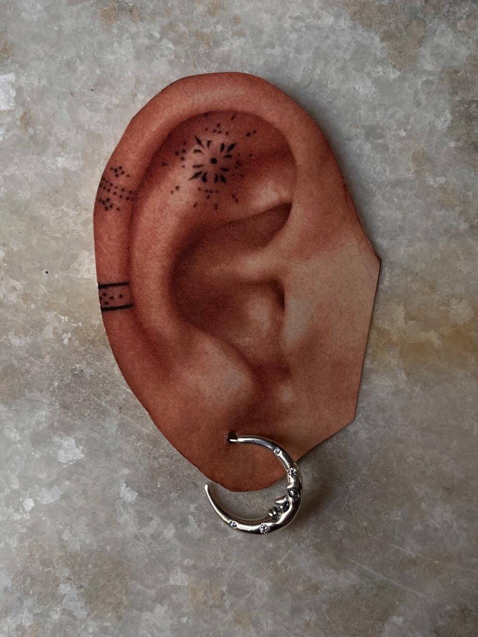 Celestial Charm -Crescent Moon Face Cz studded 925 Sterling Silver Half Hoops