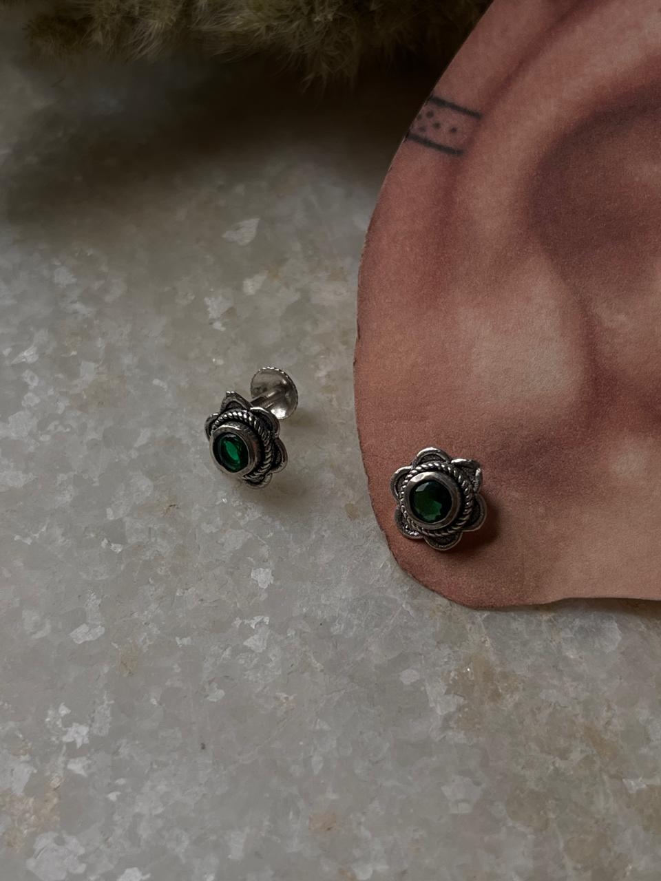 South screw green cz flower 925 Sterling silver studs