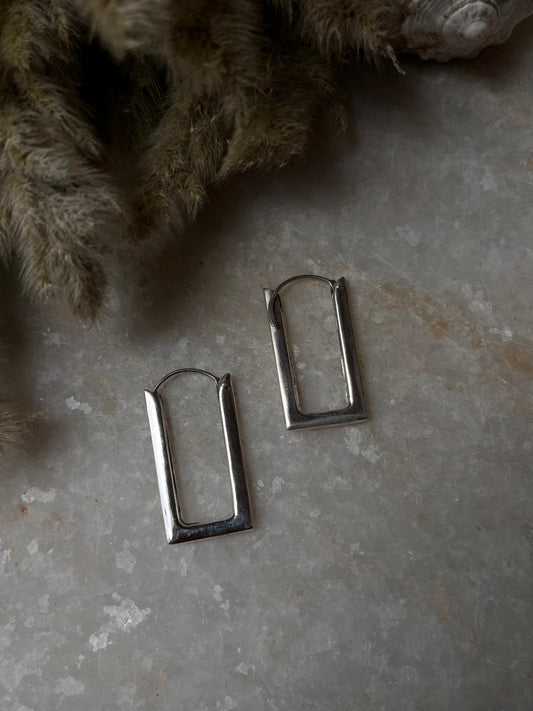 Chunky Italian Rectangular Statement 925 Sterling Silver Hoops